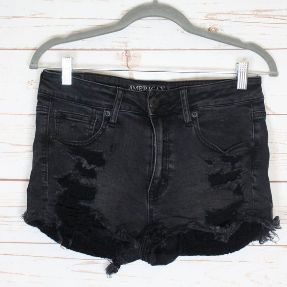 American Eagle Outfitters Pants - American Eagle Black Distressed Hi Rise Shorts 8